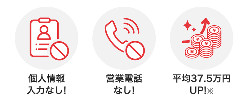 個人情報入力なし！ 営業電話なし！ 平均37.5万円UP！※