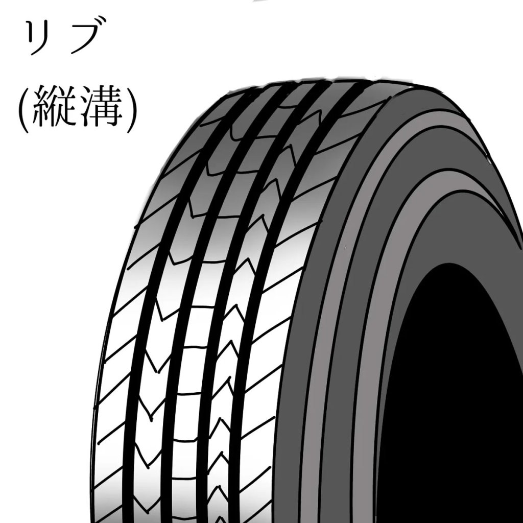 高速道路主体のトラックやバスに多く使用されるリブタイヤ